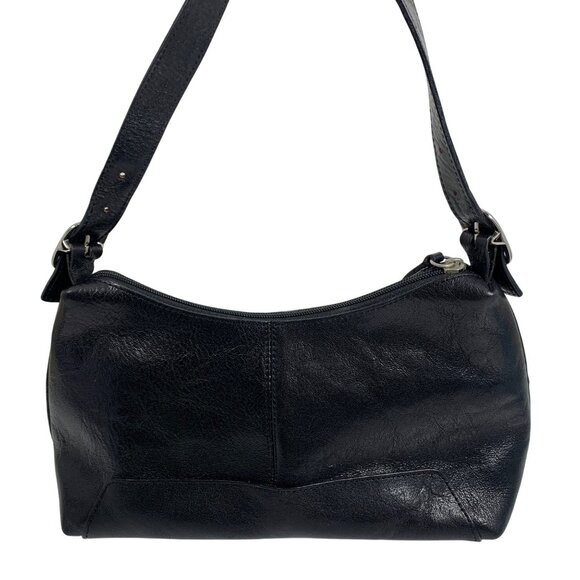 Pelle Studio Black Leather Shoulder Bag w/ Adjustable Strap Zipper Closure EUC - Picture 3 of 14